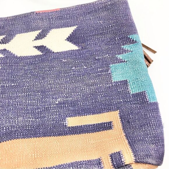 Kilim Purple Blue Tribal Ethnic Rug Design India Leather Strap Shoulder Bag - Picture 6 of 16